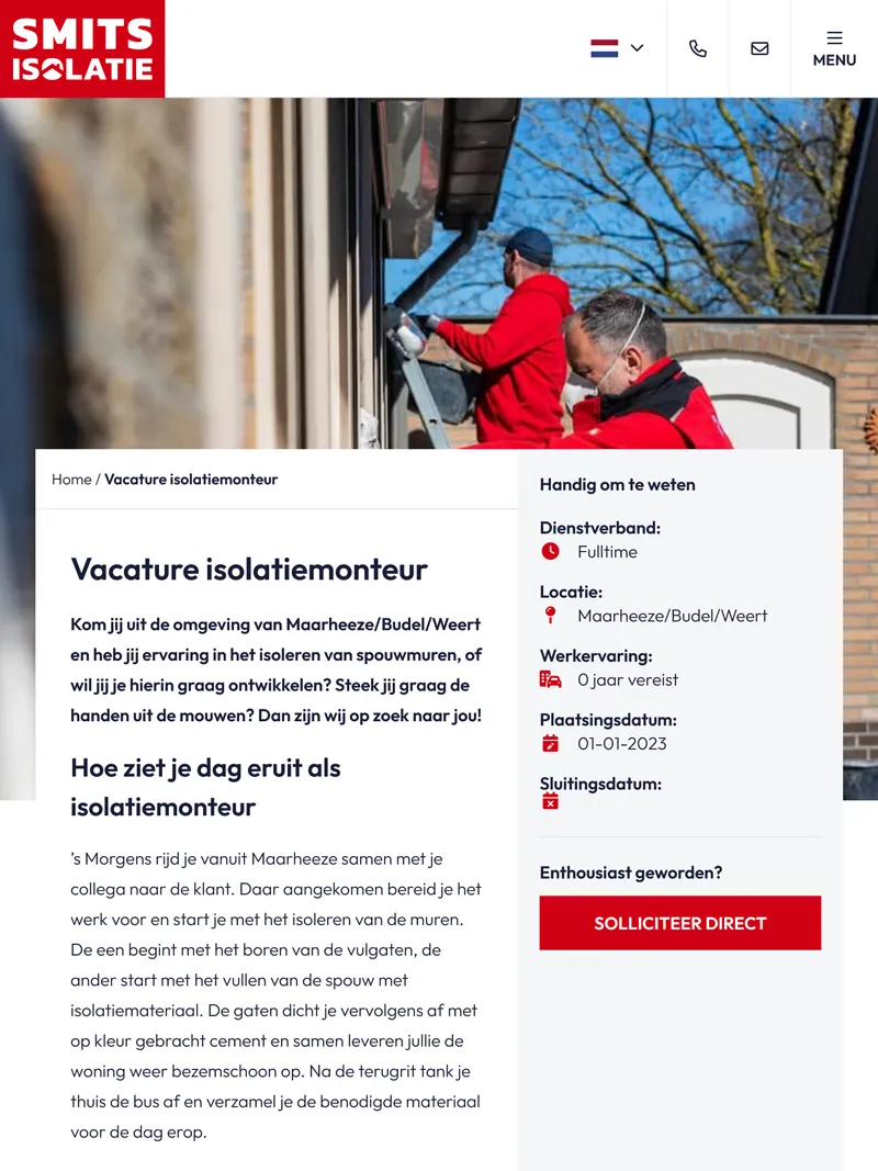 Smits Isolatie vacaturepagina tablet