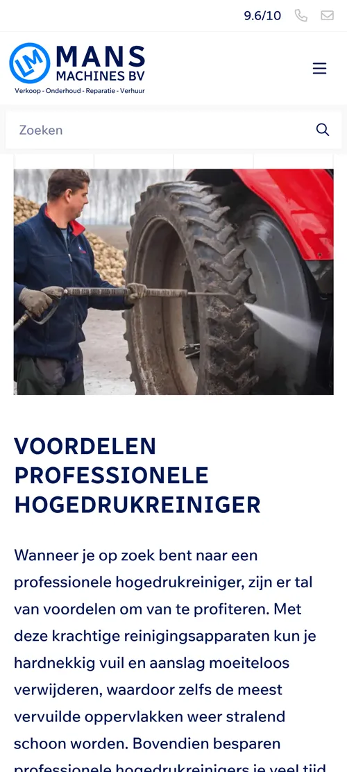 Mans Machines landingspage mobiel