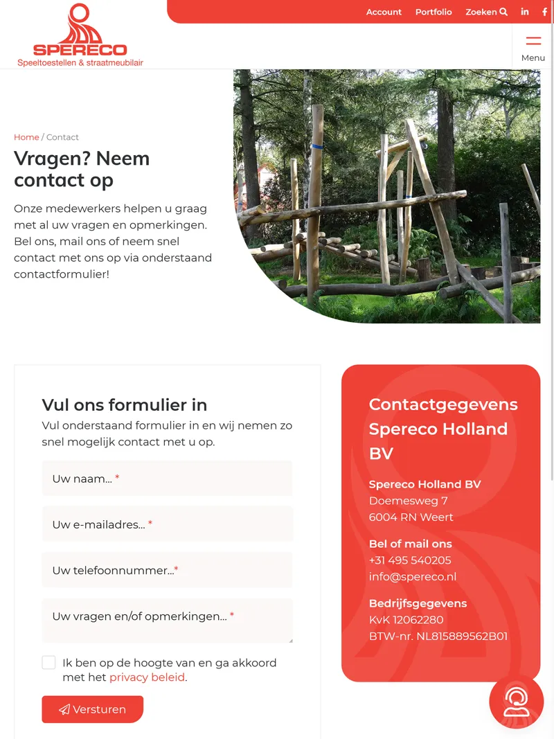 Spereco contactformulier tablet