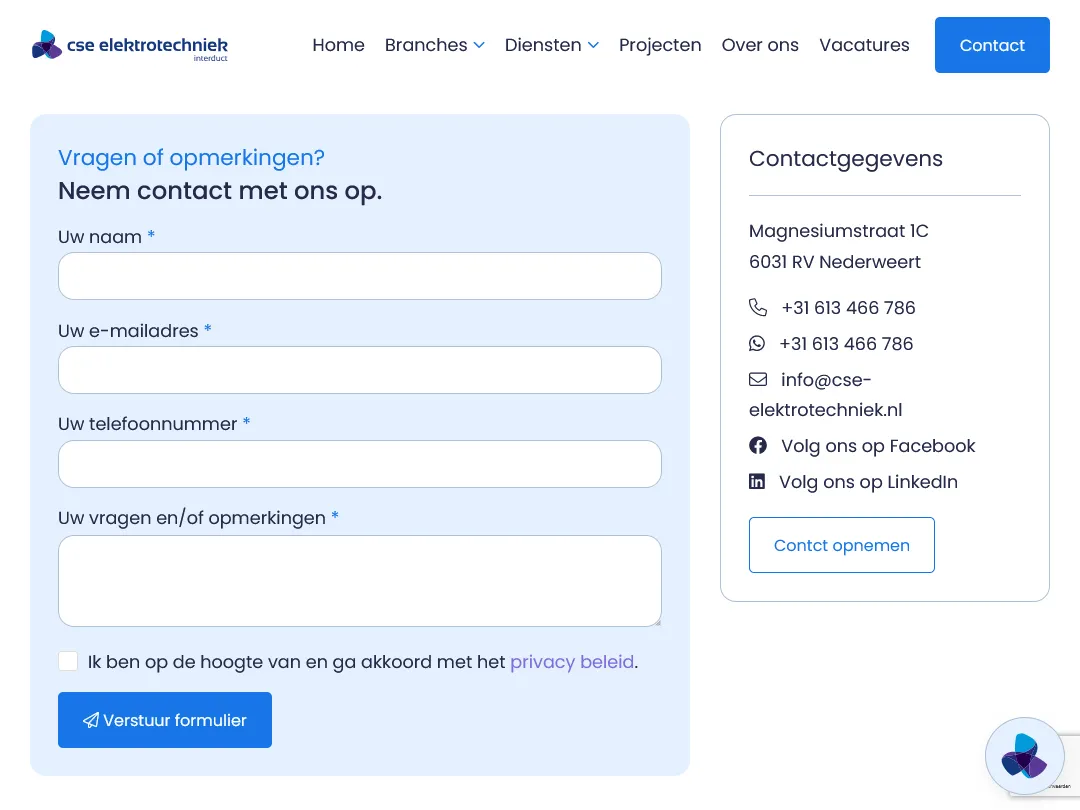 CSE Elektrotechniek contact
