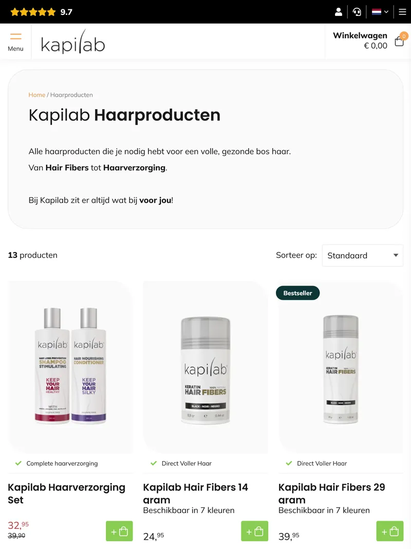 Kapilab overzicht producten tablet