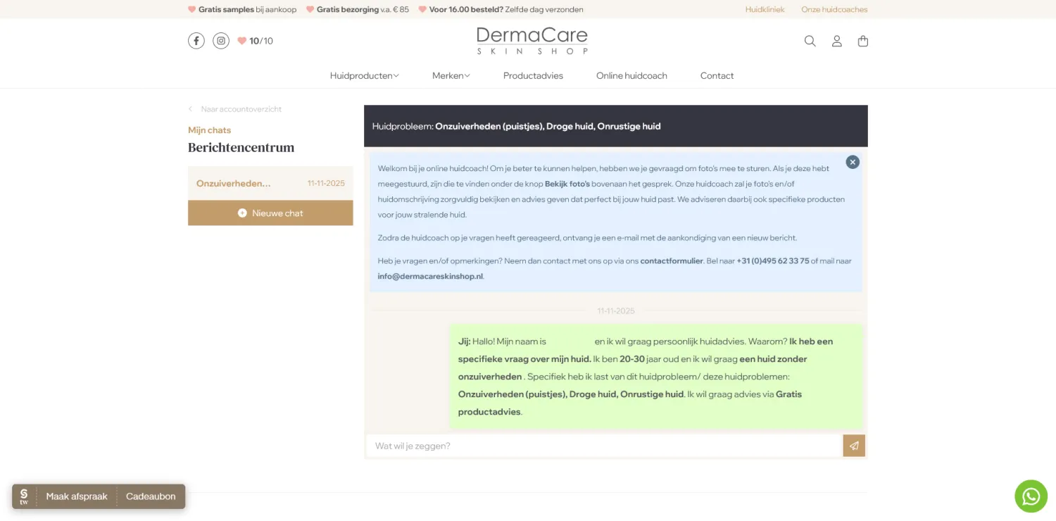 Maatwerk chatfunctie voor dermacare