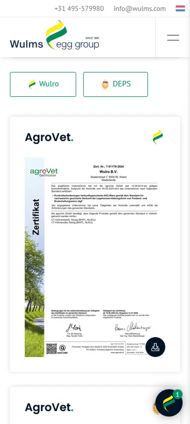 Wulms Egg Group certificaten