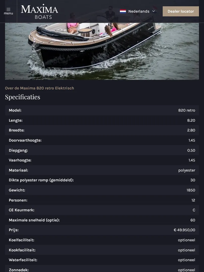 Maxima Boats specificaties