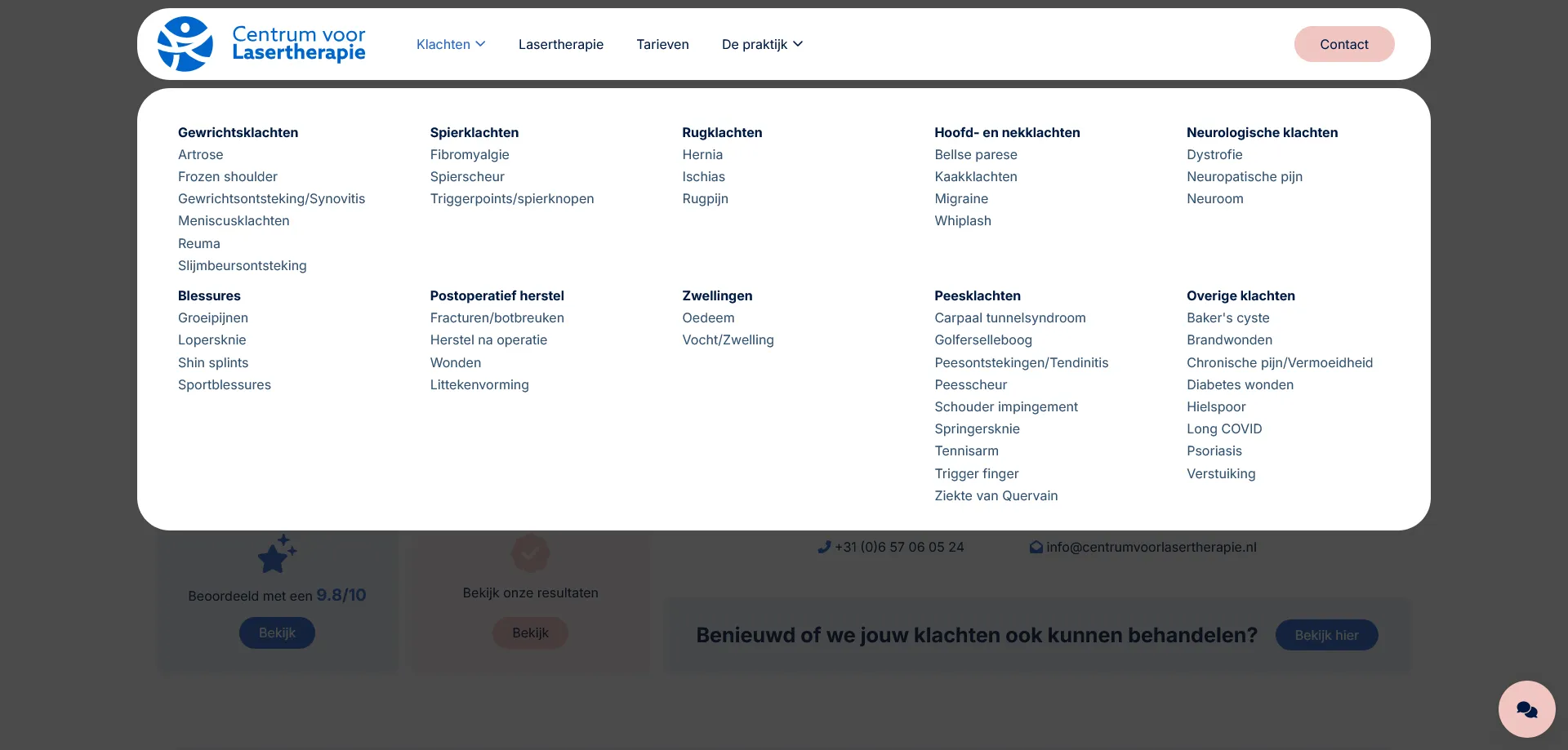 Centrum voor Lasertherapie menu